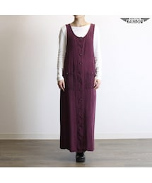 古着 紫 無地 レーヨン ムラ染め 前開きボタン ノースリーブ ロング丈 ワンピース レディース ヴィンテージ (古着屋RAINBOW) (otu1703283)(ジャンパースカート)