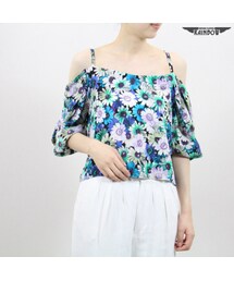 古着 青 花柄 オフショルダー キャミソール レディース ヴィンテージ (古着屋RAINBOW) (ttu1607300)(キャミソール)