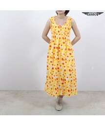古着 黄 花柄 ビビッド ノースリーブ ロング丈 ワンピース レディース ヴィンテージ (古着屋RAINBOW) (otu1608331)(ワンピース)