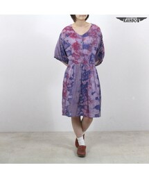 古着 紫 プリント ムラ染め 半袖 膝丈 ワンピース レディース ヴィンテージ (古着屋RAINBOW) (otu1607370)(ワンピース)