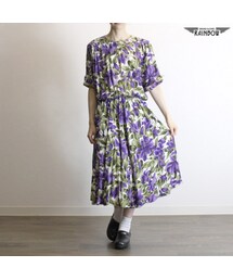 古着 紫 花柄 ボタニカル柄 半袖 ロング丈 ワンピース レディース ヴィンテージ (古着屋RAINBOW) (otu1704383)(ワンピース)