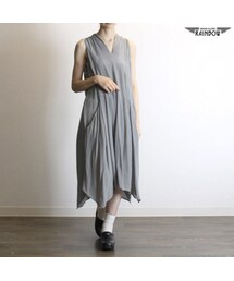 古着 グレー 無地 シルク ノースリーブ ロング丈 ワンピース レディース ヴィンテージ (古着屋RAINBOW) (otu1705051)(ワンピース)