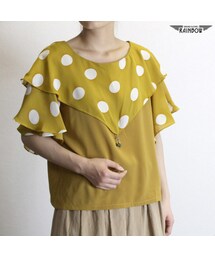 古着 黄 マスタード ドット柄 半袖 プルオーバー レディース ヴィンテージ (古着屋RAINBOW) (ttu1705170)(Tシャツ/カットソー)