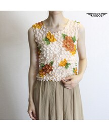 古着 オレンジ 花柄 ポップコーン タンクトップ ノースリーブ トップス レディース ヴィンテージ (古着屋RAINBOW) (ttu1706091)(タンクトップ)