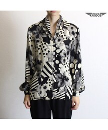 古着 黒 花柄 レーヨン 羽織り 長袖 トップス レディース ヴィンテージ (古着屋RAINBOW) (ttu1709002)(シャツ/ブラウス)