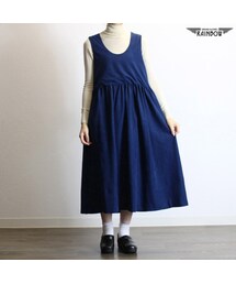 古着 青 ダーク 無地 ベロア ノースリーブ ロング丈 ワンピース レディース ヴィンテージ (古着屋RAINBOW) (otu1708148)(ワンピース)