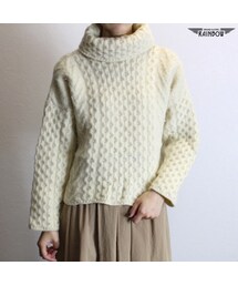 古着 生成り ベージュ 無地 ケーブル編み タートルネック セーター 長袖 ニット レディース ヴィンテージ (古着屋RAINBOW) (ttu1710047)(ニット/セーター)