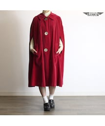古着 赤 ダーク 無地 ベロア ポンチョ ケープ 長袖 アウター レディース ヴィンテージ (古着屋RAINBOW) (ttu1711233)(ポンチョ)