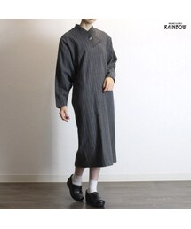 古着 グレー ストライプ柄 長袖 ロング丈 ワンピース レディース ヴィンテージ (古着屋RAINBOW) (otu1712042)(ワンピース)