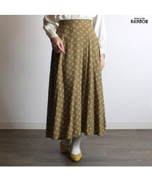 古着 茶 プリント ロング丈 スカート レディース ヴィンテージ (古着屋RAINBOW) (btu1803078)(スカート)