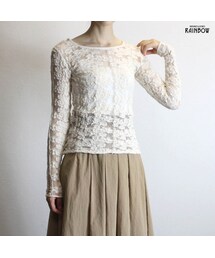 古着 白 オフホワイト 刺繍 コットン 透け プルオーバー 長袖 トップス レディース ヴィンテージ (古着屋RAINBOW) (ttu1803105)(その他トップス)
