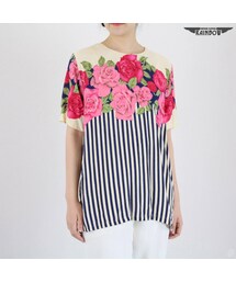 古着 生成り ベージュ クリーム色 ピンク 花柄 ストライプ柄 チュニック 半袖 トップス レディース ヴィンテージ (古着屋RAINBOW 通販) (ttu1604076)(その他トップス)