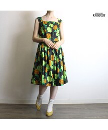 古着 緑 黄緑 ビビッド 花柄 ノースリーブ ロング丈 ワンピース レディース ヴィンテージ (古着屋RAINBOW 通販) (otu1806015)(ワンピース)