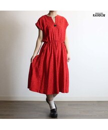 古着 赤 プリント 半袖 ロング丈 ワンピース レディース ヴィンテージ (古着屋RAINBOW 通販) (otu1805010)(ワンピース)