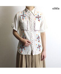 古着 白 オフホワイト コットン 刺繍 半袖 ブラウス レディース ヴィンテージ (古着屋RAINBOW 通販) (ttu1806059)(シャツ/ブラウス)