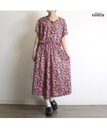 古着 赤 ピンク 花柄 半袖 ロング丈 ワンピース レディース ヴィンテージ (古着屋RAINBOW 通販) (otu1806178)(ワンピース)