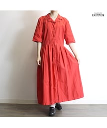 古着 赤 ビビッド 無地 コットン 五分袖 ロング丈 ワンピース レディース ヴィンテージ (古着屋RAINBOW 通販) (otu1806266)(ワンピース)