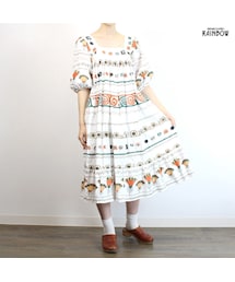 古着 カラフル プリント コットン 五分袖 ロング丈 ワンピース レディース ヴィンテージ (古着屋RAINBOW 通販) (otu1805108)(ワンピース)