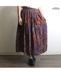 古着 紫 オレンジ ダーク 総柄 ペイズリー柄 ロング丈 プリーツ スカート レディース ヴィンテージ (古着屋RAINBOW 通販) (btu1807052)(スカート)