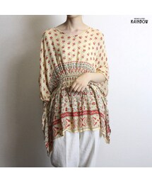 古着 ベージュ オレンジ 花柄 チュニック 半袖 トップス レディース ヴィンテージ (古着屋RAINBOW 通販) (ttu1806032)(その他トップス)