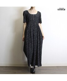 古着 黒 総柄 レーヨン 半袖 ロング丈 オールインワン ワンピース レディース ヴィンテージ (古着屋RAINBOW 通販) (otu1807645)(つなぎ/オールインワン)