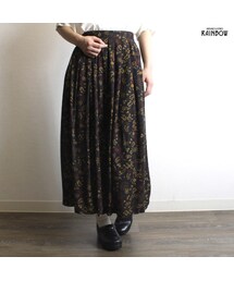 古着 黒 総柄 レーヨン ロング丈 ギャザー スカート レディース ヴィンテージ (古着屋RAINBOW 通販) (btu1807053)(スカート)