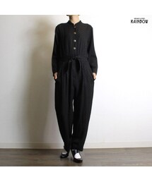 古着 黒 総柄 長袖 ロング丈 オールインワン ワンピース レディース ヴィンテージ (古着屋RAINBOW 通販) (otu1808161)(つなぎ/オールインワン)