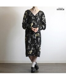 古着 黒 花柄 シフォン 前開き 長袖 ロング丈 ワンピース レディース ヴィンテージ (古着屋RAINBOW 通販) (otu1803198)(ワンピース)