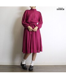 古着 ピンク ダーク 無地 長袖 ロング丈 ワンピース レディース ヴィンテージ (古着屋RAINBOW 通販) (otu1809118)(ワンピース)