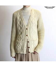 古着 生成り ベージュ 無地 ケーブル編み カーディガン 長袖 ニット レディース ヴィンテージ (古着屋RAINBOW 通販) (ttu1711005)(カーディガン/ボレロ)