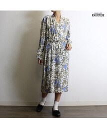 アメリカ古着 白 ベージュ 総柄 長袖 ロング丈 ワンピース レディース レトロ ヴィンテージ (古着屋RAINBOW 通販) (otu1809204)(ワンピース)