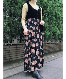 アメリカ古着 黒 花柄 無地 ベロア レーヨン ノースリーブ ロング丈 ワンピース レディース レトロ ヴィンテージ (古着屋RAINBOW 通販) (otu1810096)(ワンピース)