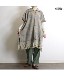 アメリカ古着 グレー ベージュ ボーダー柄 ウール ケープ 半袖 アウター レディース レトロ ヴィンテージ (古着屋RAINBOW 通販) (ttu1810300)(その他アウター)