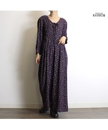 アメリカ古着 紫 ダーク 花柄 レーヨン１００％ 長袖 ロング丈 オールインワン ワンピース レディース レトロ ヴィンテージ (古着屋RAINBOW 通販) (otu1810296)(つなぎ/オールインワン)