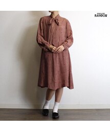 アメリカ古着 赤 ボルドー 総柄 長袖 ロング丈 ワンピース レディース レトロ ヴィンテージ (古着屋RAINBOW 通販) (otu1811313)(ワンピース)