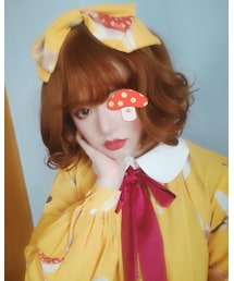 南十字宇宙洋服社 | 碎菇子系列 蘑菇印花 蝴蝶结大边夹(バレッタ/ヘアクリップ)