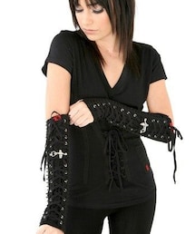 TRIPP nyc | Lace-Up With Trim Arm Warmer Gloves Lobster Claw Buckle(手袋)