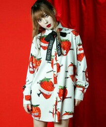 Jewel Cube | 【寶石箱】血腥草莓系列 印花图案长款衬衣(シャツ/ブラウス)