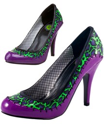 T.U.K | Zombie Stitched Green and Purple Leopard Sky High Heel(パンプス)