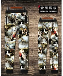 YOUCANYOUUP | 国潮复古油画插画骑士印花收腿裤(その他パンツ)