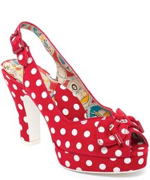 Miss L Fire | Red & White Polka Dot Casablanca Suede Peep-Toe Slingback(サンダル)