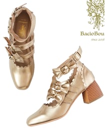 BacioBouquet | 榛果可可花束 桃乐茜 中跟lolita玛丽珍 三扣蝴蝶结花边鞋 漆皮金(その他シューズ)