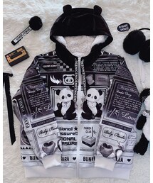 Bunny and Apsara | 滚滚早报 熊猫印花加绒开衫(スタジャン)