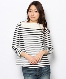 bulle de savon | 度詰天竺ボーダーめくれ襟プルオーバー(Tシャツ/カットソー)