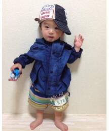 DENIM DUNGAREE | 1歳2ヶ月の頃の息子♡(マウンテンパーカー)