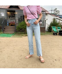 スリットポイントハイウエストデニムパンツ(デニムパンツ)