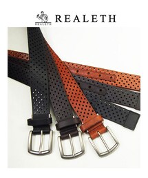 【DENIM plus：ベルト/ブラウン】帯全体にパンチング加工を施した3.5cm幅オイルレザーベルト(ベルト)