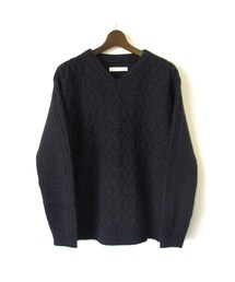 THREE BLIND MICE | THREE BLIND MICE 5G 杢 COLOR ANGORA 編地切替え V NECK KNIT チャコール(ニット/セーター)