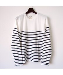 M | M エム L/S PANEL BORDER T-SHIRTS ホワイト×ブラック(Tシャツ/カットソー)