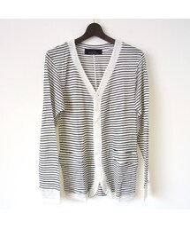 shama | shama シャマ TENCEL LINEN CARDIGAN ホワイトボーダー(カーディガン/ボレロ)